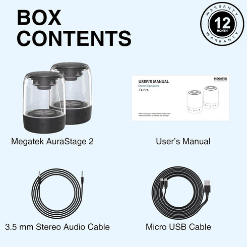 MEGATEK Dual Portable Bluetooth Speakers, Wireless Stereo Pairing, Vibrant LED Light Show, Loud Sound and Punchy Bass, IPX5 Waterproof, 12 Hours P...