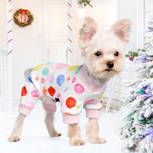 Dog Pajamas for Small Dogs Girl Boy Puppy Pjs Fall Winter Pet Onesies for Chihuahua Teacup Cute Polka Dot Soft Material Stretch Able Cat Clothes O...