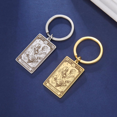 TEAMER Skeleton Tarot Cards Keychains Stainless Steel Amulet Marigold Tarot Card Major Arcana Keyring for Keys Cars Bags...