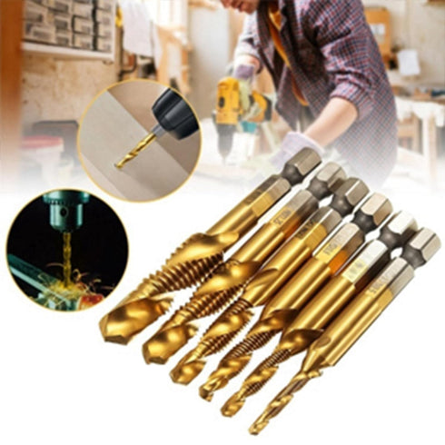 6pcs HSS Tap Drill Bit Set, 2 in 1 Speed Steel Metric Thread, M3 M4 M5 M6 M8 M10 Coated HSS Drill and Tap Bits,HSS Metric Hex Shank Screw Taps Too...