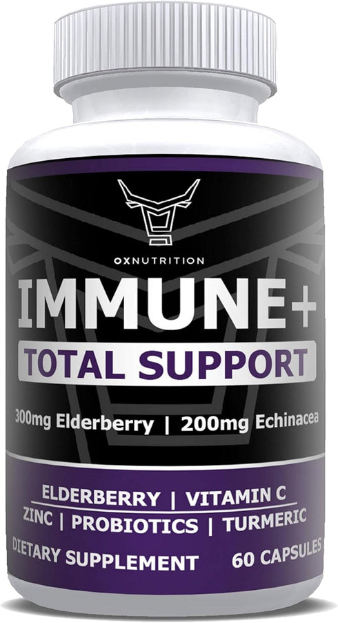 OX NUTRITION 10 in 1 Elderberry, Vitamin C, Zinc, Vitamin E, Vitamin B6, Echinacea, Garlic, Turmeric, L-Glutamine HCL & Lactobacillus Probiotics &...