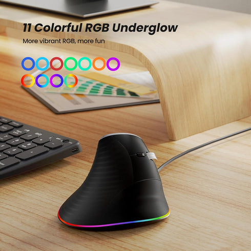 Nulea M504 Wired Vertical Mouse, USB Optical Ergonomic Mouse Wired with 4 Adjustable DPI, 11 RGB Backlight Modes, Compatible for Laptop, PC, Deskt...