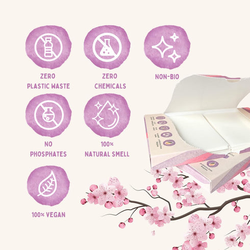 Probiotic Laundry Sheets | 64 loads | Cherry Blossom Scented Washing Sheets | Travel Washing Detergent | Eco Laundry Detergent Sheets...