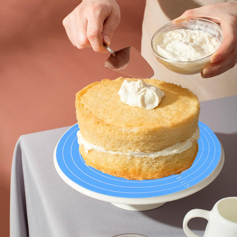 Silicone Baking Mat Cake Mat Round Silicone Baking Mat with Measurements for Cake Turntable Stand Pastry Baking Sheet, Non-Stick and Heat Resistan...