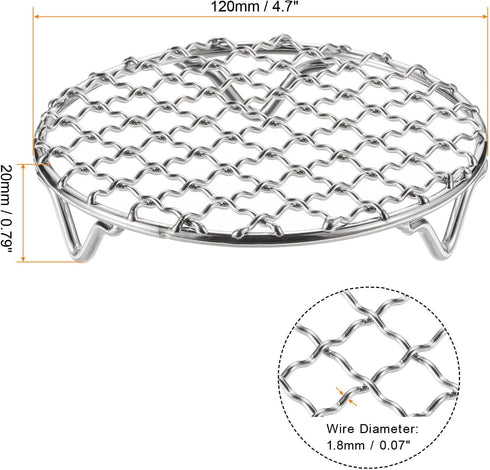 Round Cooking Rack 4.7-inch 201 Stainless Steel Cross Wire Barbecue Grill Net with 20mm Legs for Cooking Baking Steaming BBQ...