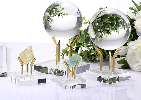 Hipiwe Gold Metal Arm Display Stand Easel with Acrylic Base Decorative Display Easel Holder for Sphere Crystal Ball Eggs Mineral Geodes Rock Seash...