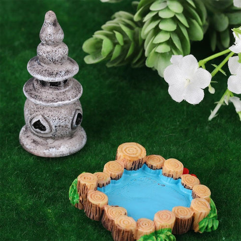 6 Pcs Miniature Fairy Garden Accessories, Mini Lighthouse Pond Lawn Bridge Fairy Garden Miniature Ornaments for Micro Landscape Yard...