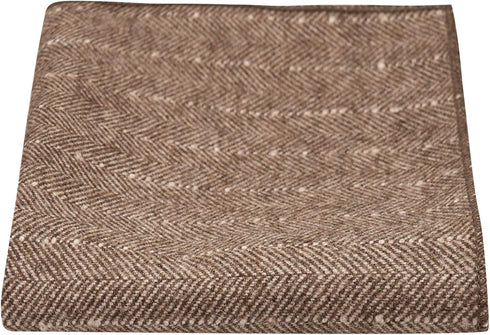 King & Priory Saddle Brown Herringbone with Pinstripe Pocket Square, Handkerchief, Tweed...