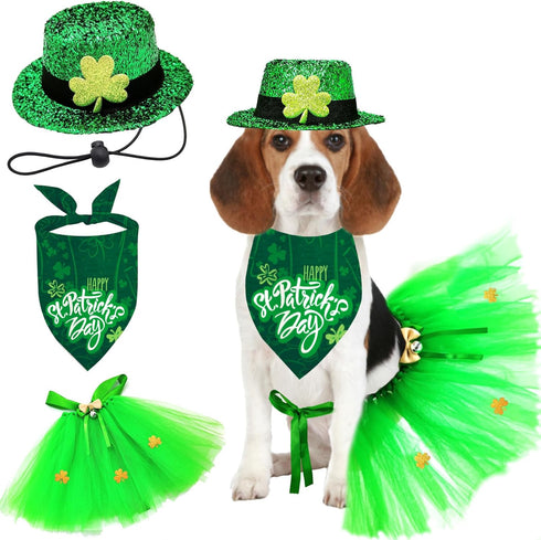 St Patrick's Day Dog Costume 3Pack Pet Clothe Leprechaun Top Hat Reversible Dog Bandana Dress for Meidum Dogs Cat Irish Festive Outfit Accessories...