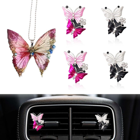 1 Set Butterfly Car Interior Air Freshener Vent Clips, Cute Car Mirror Hanging Accessories with Air Vent Clips,Pink car Accessories for Mirror and...
