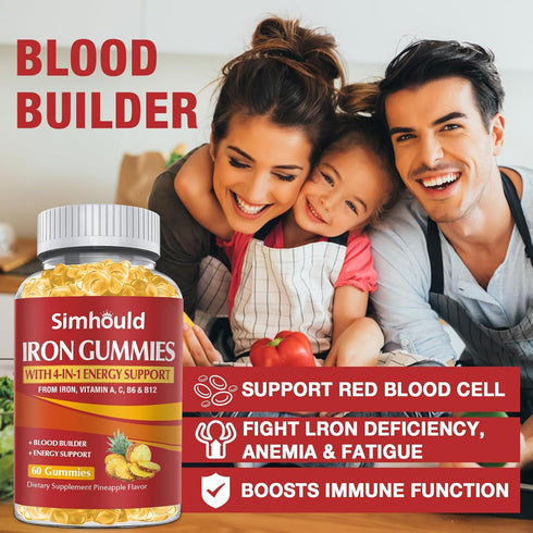 2 Pack Vegan 80MG Iron Supplement Gummies for Women & Men - Vitamin A, C, B for Adults & Kids - Blood Builder & Energy Support for Iron Deficiency...
