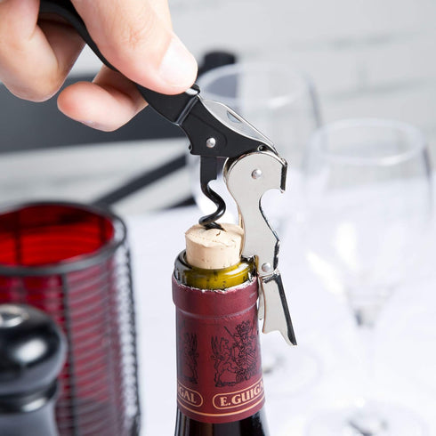 Pulltap's Double-Hinged Waiters Corkscrew, Black and Stainless Steel...