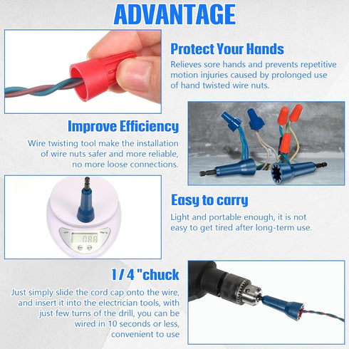 2 Pcs Wire Twister Tool for Drill, Wire Twister, Wire Twisting Tool, Drill Wire Twister, Wire Connector Driver Wire Connector Socket with 1/4 Chuc...