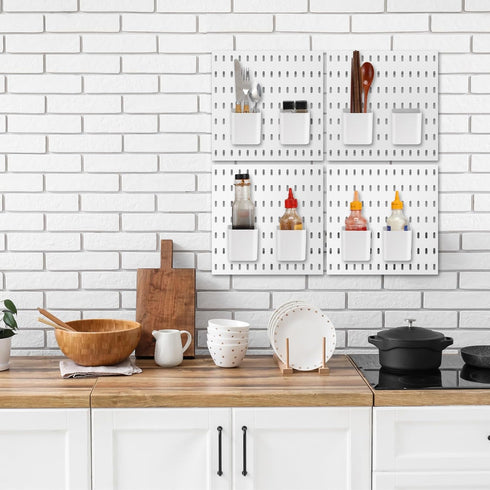 4 Pcs Pegboard Cups with Hooks, 2.9 x 3.5 x 3.2 Inch Pegboard Bins Accessories, Pegboard Containers Peg Board Organizer Cups for Garage Wall Kitch...