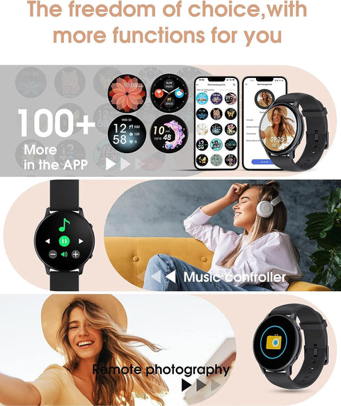 Holiday Smart Watches for Women Men, 1.32” Full Touch Screen Heart Rate/Sleep Monitor/Pedometer, IP68 Waterproof Fitness Watch for Android iOS Pho...