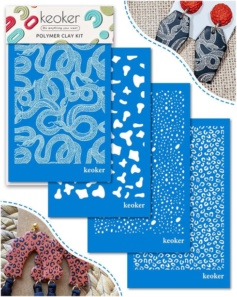 KEOKER Animal Print Silk Screen for Polymer Clay, Cheetah Leopard Silk Screen Polymer Clay, Cow Speckled Silk Screen Stencils for Polymer Clay, Sn...