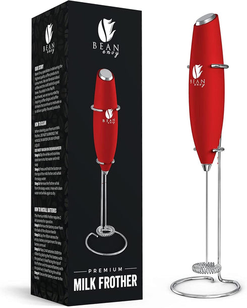 Bean Envy Milk Frother Handheld for Coffee - Electric Hand Blender, Mini Drink Mixer Whisk & Coffee Foamer Wand with Stand for Lattes, Cappuccino,...