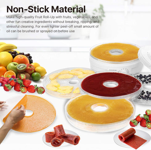 Flexzion Dehydrator Fruit Roll Trays - Round Nonstick Reusable Plastic Dehydrator Sheets (11 7/8 Inch) for Creating Homemade Fruit Leathers, Veget...