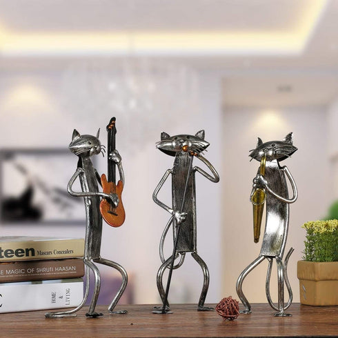 Too-arts A Playing Guitar Cat Metal Sculpture Iron Statue Handwork Handicrafts, 3 Funny Design...