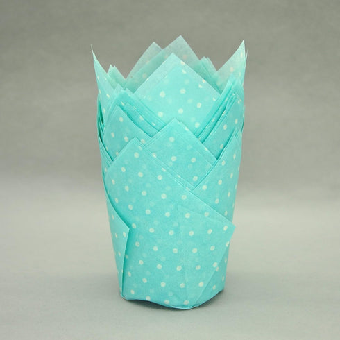 Large Muffin Greaseproof paper Baking cupcake cups, 2-1/4" x 4" Blue printed with Polka Dot Tulip Baking Cup(Large) (125pcs)...
