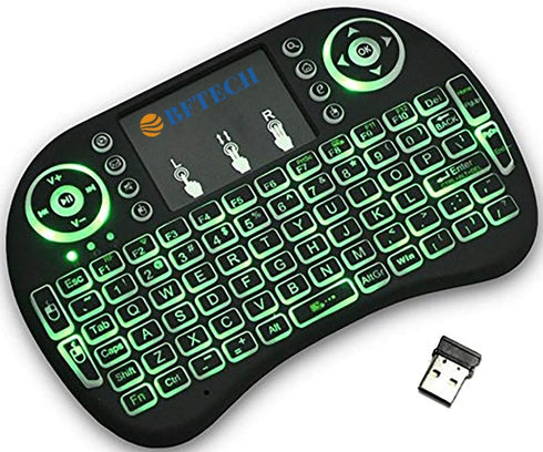 BFTECH Tricolor Mini Wireless Touch Keyboard Handheld Remote, Touchpad Mouse Combo, 3 Color LED Backlit Remote Control for Android TV Box, PS3 Xbo...