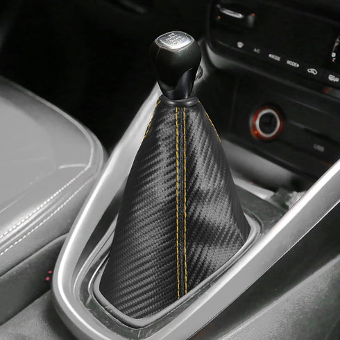X AUTOHAUX Faux Leather Gear Shifter Knob Cover Car Dust Boot 1.4cm/0.55inch Carbon Fiber Pattern Black Yellow...