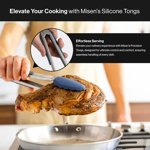 Misen Precision Silicone-Tipped Kitchen Tongs - Heavy Duty, Nonstick, Heat Resistant - Grilling Tool with Scallop-Edged Silicone - Dishwasher Safe...