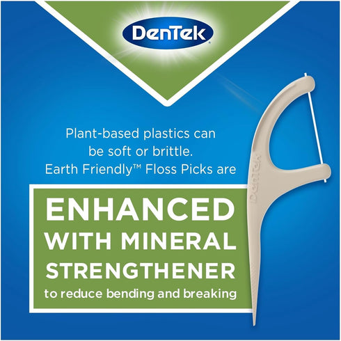 DenTek Earth Friendly Floss Picks, Organic Plant-Based bio-Plastic Handles, Mint 60 Count (Pack of 3)...