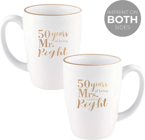 Canopy Street 50th Anniversary Mug Set / 50th Anniversary Mr. And Mrs. Always Right Coffee Mugs / 15 Ounce Anniversary Mugs/Fiftieth Anniversary P...