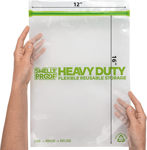 Smelly Proof REUSABLE STORAGE BAGS, Extra Large HEAVY DUTY 5-mils US-Made, BPA FREE, NO PEVA, Dishwasher-Safe Ziplock Reusable Freezer Bags Triple...