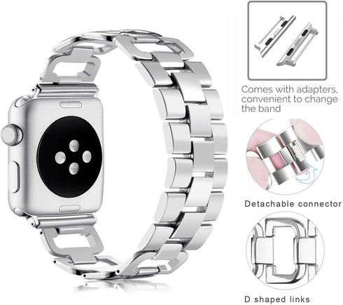 OULUCCI Compatible with Apple Watch Band 38mm 40mm 41mm Women iWatch SE, Series 8 7 SE 6 5 4 3 2 1 Stainless Steel Wristband D-Link Sport Strap Si...