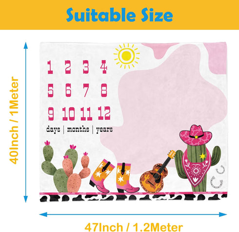 Cow Girl Baby Stuff, Baby Monthly Milestone Stuff for Newborn Baby Photo Taken - Baby Age Blanket with 2 Frame...