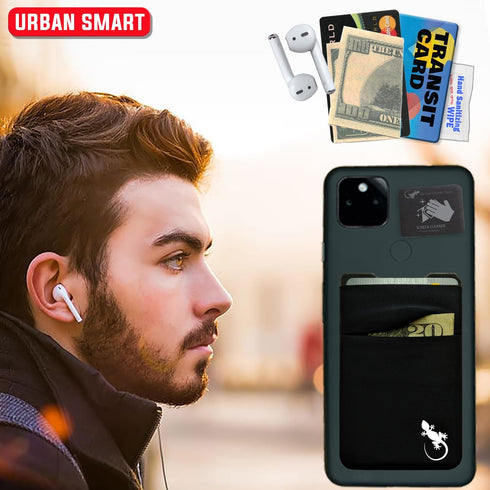 Double Pocket Gecko Phone Wallet - Smartphone Adhesive Card Holder - Cell Phone Pouch - Mobile Stick on Spandex Pocket by Gecko - Carry Credit Car...