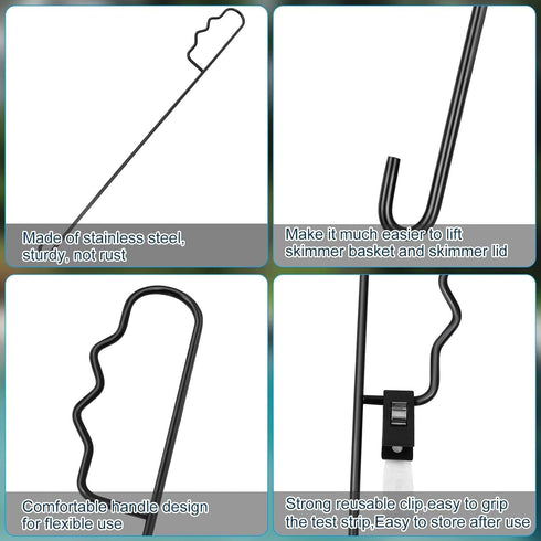 3 Set Pool Skimmer Basket Hook, 16? Stainless Steel Skimmer Lid Lifting Hook with Pool Test Pool Filter Skimmer Handle Inground Pool Cleaner Tools...