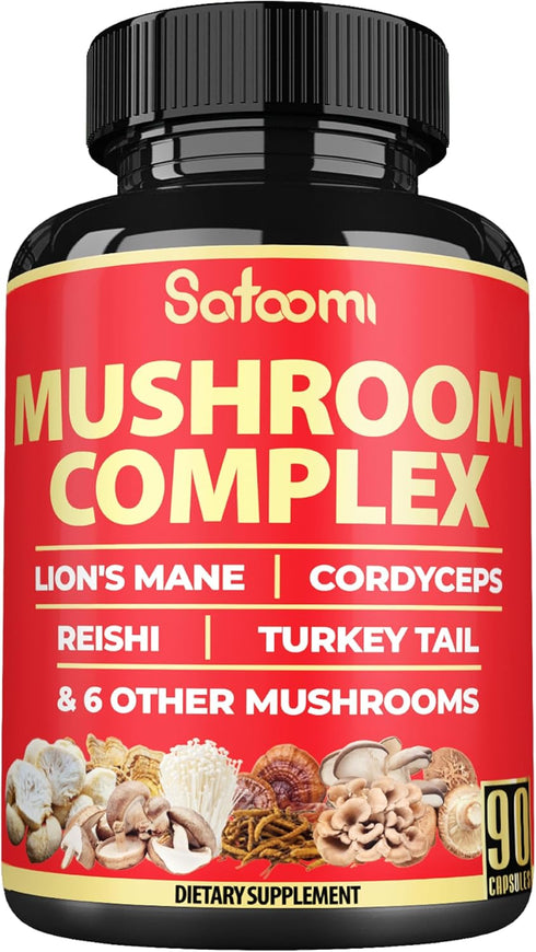 Satoomi 90 Capsules - 10in1 Turkey Tail Supplement with Lions Mane, Turkey Tail Mushroom, Reishi Mushroom & Others - for 90 Days...