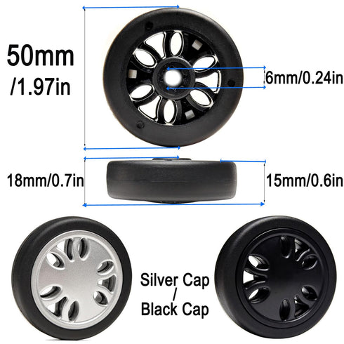 4PC Suitcase Replacement Wheels 2in/50mm X 0.59in/15mm Spinner Wheel Rubber Mute Flexible Smooth for Damaged Luggage Trolley Caster Repair...