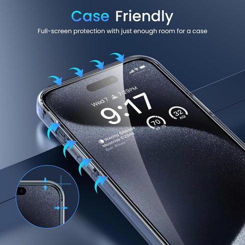 Fotbor [3+3 Pack for iPhone 15 Pro Max Screen Protector with Camera Lens Protector, Tempered Glass Shatterproof Easy Installation Frame, HD Clear ...
