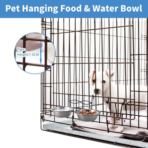 Anti-Slip Dog Bowls, 2 Pack Stainless Steel Dog Bowl Hanging on Cage, Hanging Pet Water and Food Bowls for Cat Puppy Small Animals, with Non-Slip ...