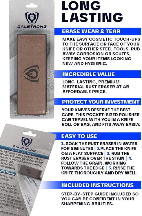 Dalstrong Premium Rust Remover & Eraser - Knife Maintenance and Care - For Knives, Scissors, Stainless Steel Pots and Pans, Whetstones - Sharp Pol...