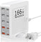166W GaN10-Port USB C Charging Station PD20W QC18W Fast Charging Wall Charger for iPhone 15/14/13/12/11 iPad Samsung Pixel 5FT Extension Cord Whit...