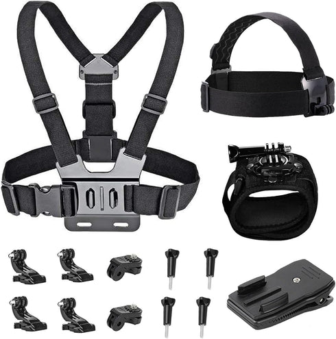 Action Camera Head Mount Strap Chest Mount Harness Backpack Clip Wrist Strap Mount Accessories Kit Compatible with Gopro Hero 12 11 10 9 8/Insta36...