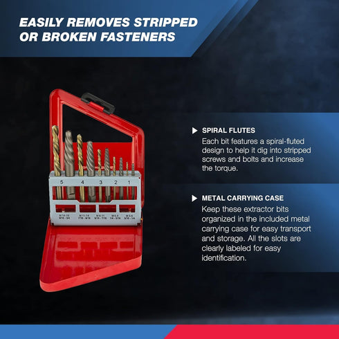 NEIKO 01925A Screw-Extractor And Left-Hand Drill-Bit Set, HSS M2 Steel Drill Bits, Alloy Spiral Flutes, Reverse Drill-Bit And Bolt Extractor, Easi...
