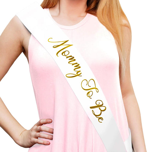 Sterling James Co. Mommy To Be White Satin Sash - Baby Shower Decoration, Gender Reveal, Welcome Baby Sprinkle...