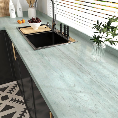 Green Wood Contact Paper for Countertops Peel and Stick Wallpaper Vinyl Waterproof Self Adhesive Wallpaper for Cabinets Wood Vinyl Wrap Green Cont...