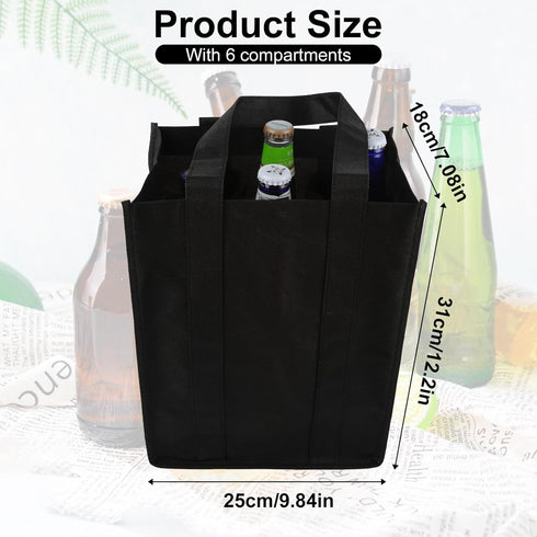 Bottle Bag, Bottle Carrier Bag with 6 Compartments Dividers for Bottles, Reusable Wine Bottle Holder Bag with carry handle for Picnic, Travel, Sho...