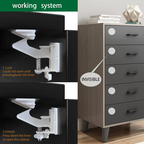 20 Pack Cabinet Locks Child Safety Latches - Vmaisi Baby Proofing Cabinets Drawers Lock - Upgraded Stronger Adhesive Easy Installation - No Drilli...