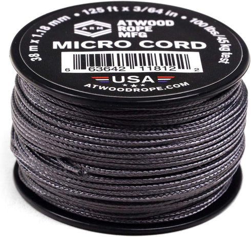Atwood Rope MFG Tactical Nylon/Polyester Micro Utility Cord 1.18mm X 125ft Reusable Spool | Fishing Gear, Jewelry Making, Camping Accessories (Gra...