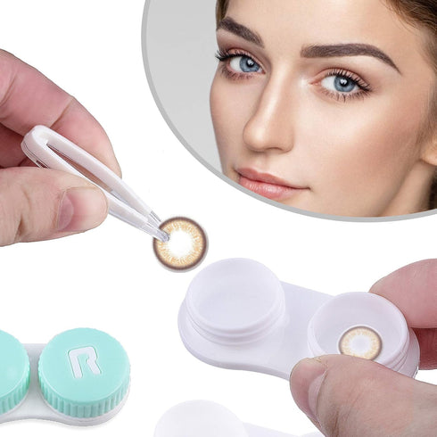 Contact Lens Case Portable Travel Box with Mirror Tweezers Remover Tool Solution Bottle...