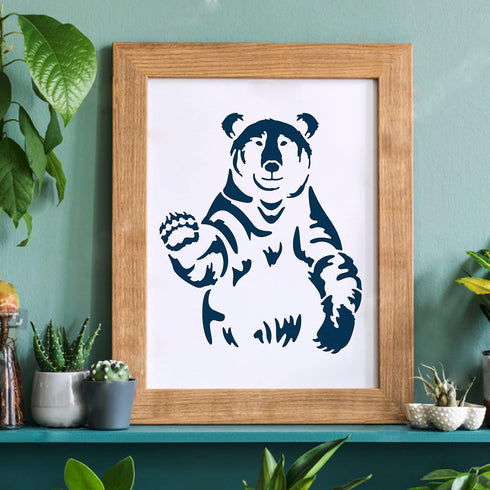 FINGERINSPIRE Bear Stencils Wall Decoration Template 11.8x11.8 inch Plastic Bear Drawing Painting Stencils Templates Square Reusable Stencils for ...