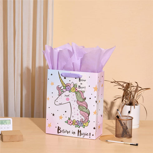 Bobobag 13" Large Gift Bag with Tissue Paper for Girls happy Birthday gift bags (Unicorn)...